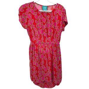 Escapada Red Pink Print Open Back Short Sleeve Mini Dress Womens L